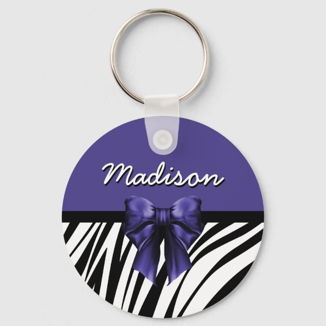 Porte-clés Bow Zebra noir et violet (Recto)