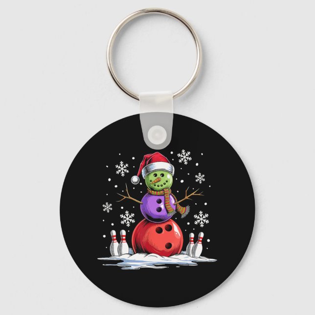 Porte-clés Bowling Snowman Bowling Joueur Santa Hat Noël (Recto)