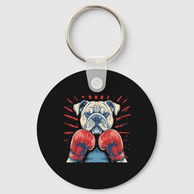 Porte-clés Boxer Bulldog avec gants de boxe Kickboxing Drôle  (Recto)