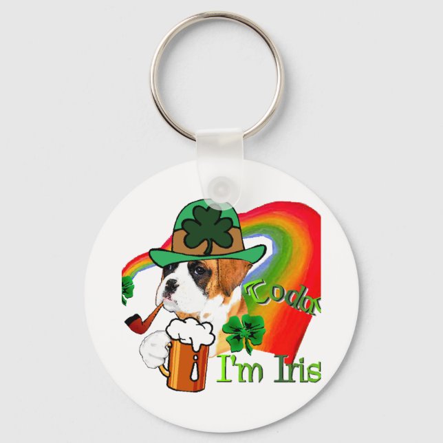Porte-clés Boxer Chien St Patrick's Day (Recto)