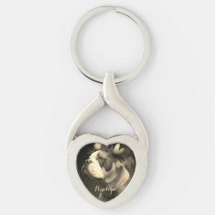 Porte-clés Boxer Chien Vintage de style métal Coeur Keychain