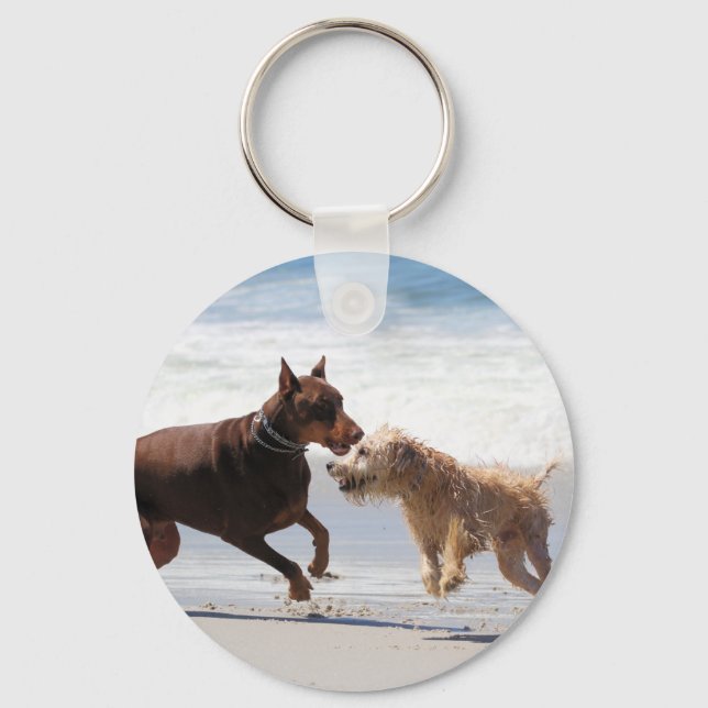 Porte-clés Boxer Doberman - Play Date at the Beach (Recto)