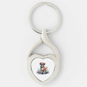 Porte-clés Boxer PupArt Design - Dessin de chien amusant