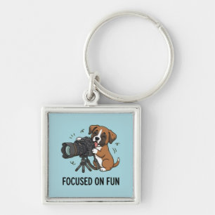 Porte-clés Boxer Puppy Photographe Amateur Gentil Argent
