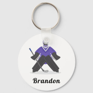 Porte-clés Boys Purple Ice Hockey Player & Name Winter Sports