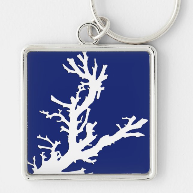 Porte-clés Branche corail - bleu marine et blanc (Devant)