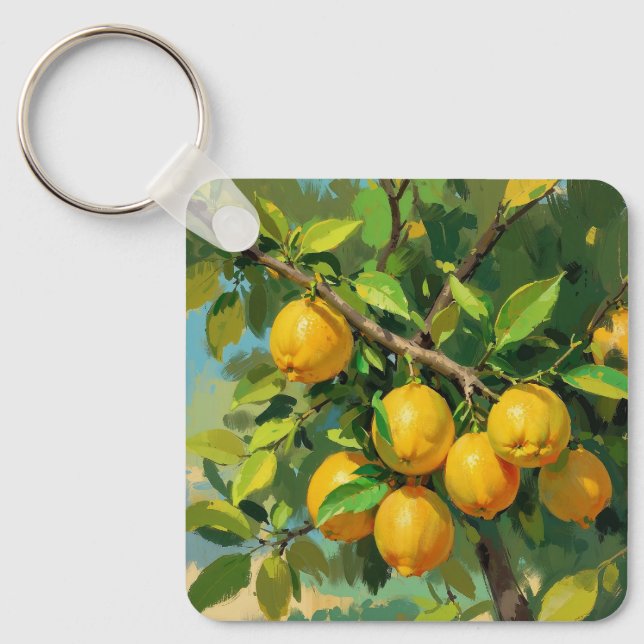 Porte-clés Branche de citrons avec fruits jaune vif (Recto)
