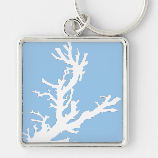 Porte-clés Branche de corail - blanc sur bleu pâle (Devant)