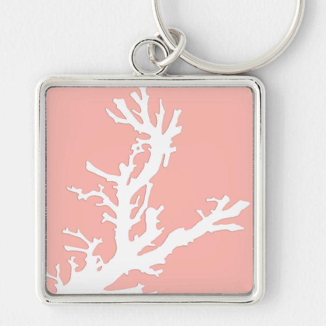 Porte-clés Branche de corail - blanc sur corail rose (Devant)