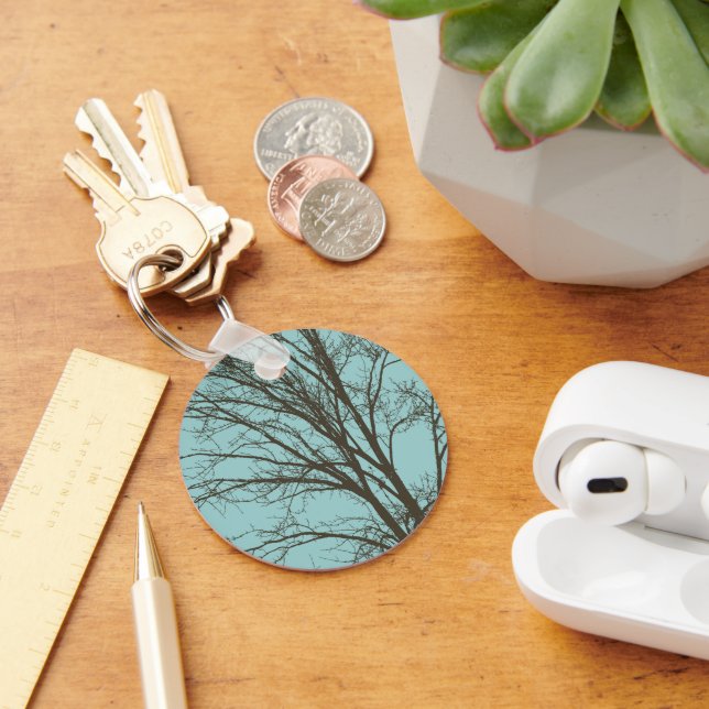 Porte-clés Branches d'arbre marron bleu rustique (Bureau)