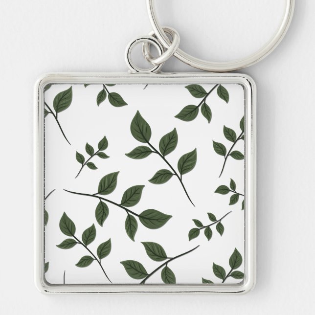 Porte-clés Branches de feuillage avec Feuilles verts en blanc (Devant)