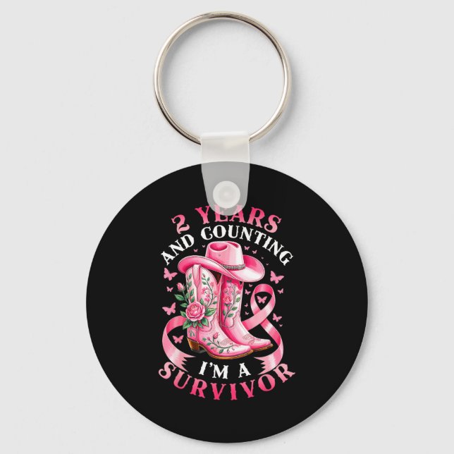 Porte-clés Breast Cancer 2 Years Survivor Nk Ribbon Cowgirl G (Recto)