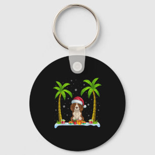 Porte-clés Bretagne Chien espagnol Santa Hat Palm Tree Beach