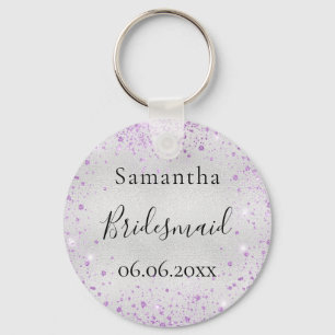 Porte-clés Bridesmaid argent violet brillant nom élégant