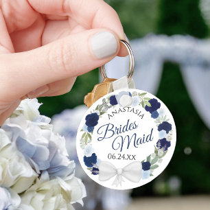 Porte-clés Bridesmaid Blue Watercolor Floral Wreath Wedding