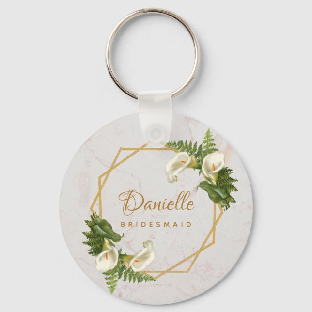Porte-clés Bridesmaid Calla Lilies Marble Gold Geometric (Recto)