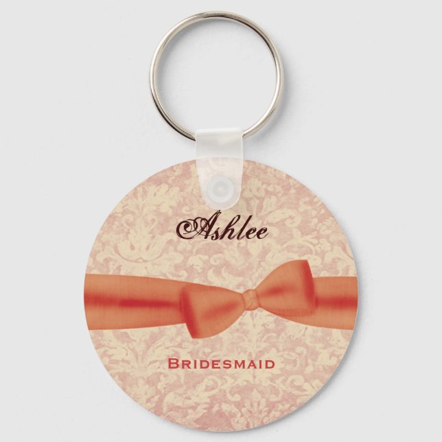 Porte-clés Bridesmaid Orange Bow Ecru Damask E009 (Recto)