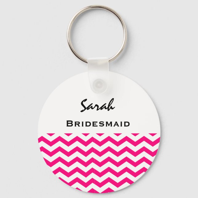 Porte-clés Bridesmaid Pink and White Chevrons V05 (Recto)