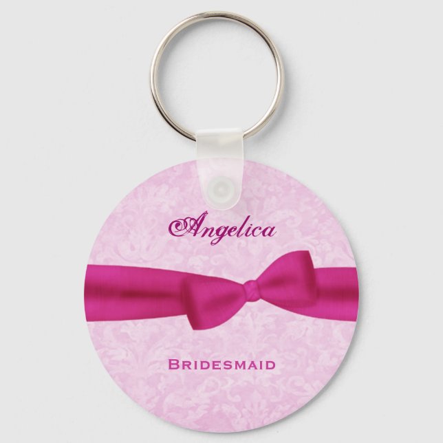 Porte-clés Bridesmaid Pink Bow Pink Damask E016 (Recto)