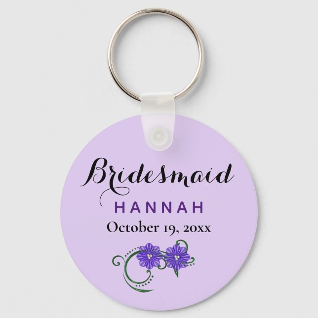Porte-clés Bridesmaid Typographie moderne Purple Floral Maria (Recto)