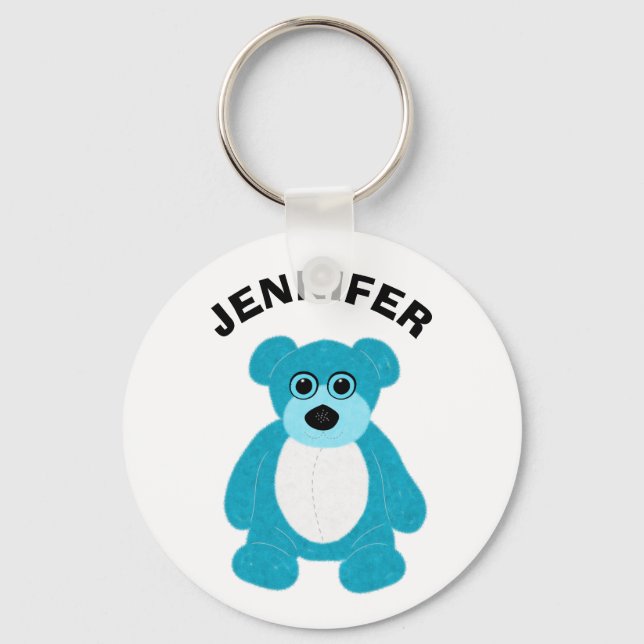 Porte-clés Bright Blue Teddy Bear Graphic Personalized (Recto)