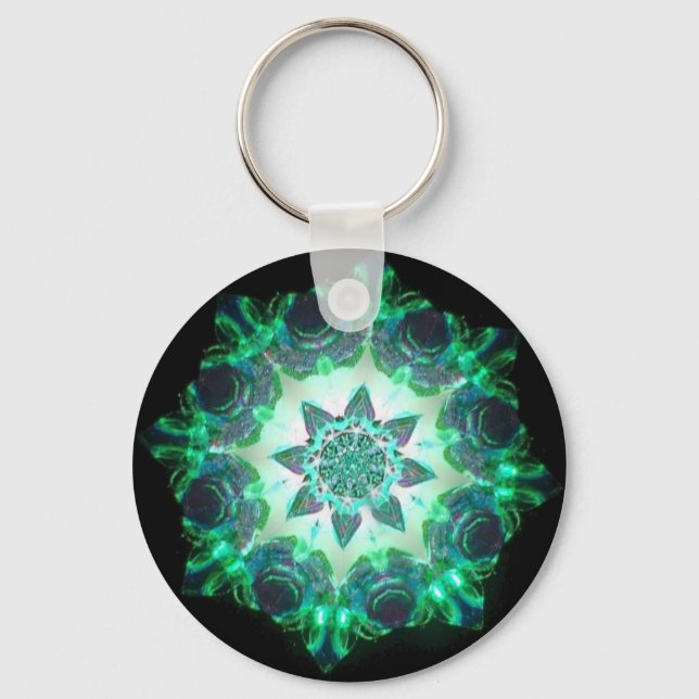 Porte-clés Bright Neon Starburst Kaleidoscope en vert (Recto)
