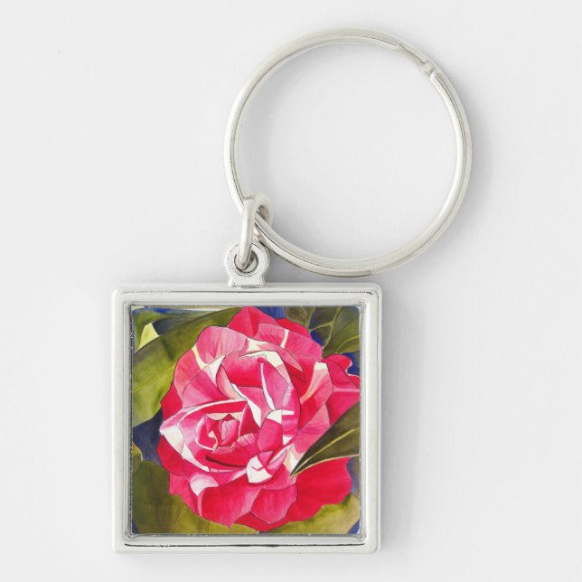 Porte-clés Bright pink Camellia watercolor art flower (Devant)