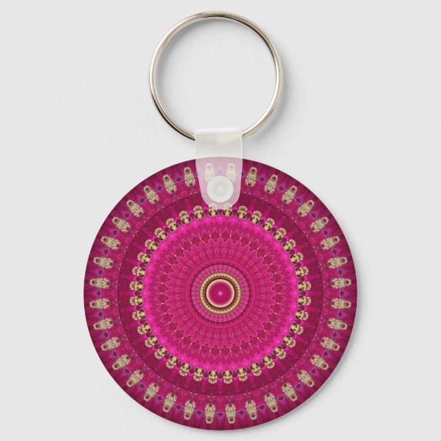 Porte-clés Bright Pink with Yellow Mandala Design (Recto)