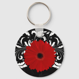 Porte-clés Bright Red Gerbera Daisy on Black