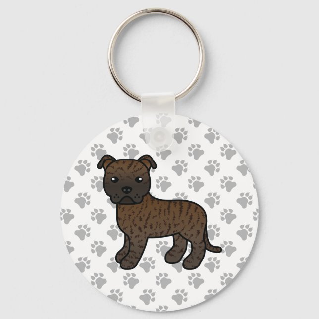 Porte-clés Brindle Staffordshire Bull Terrier Cartoon Dog (Recto)