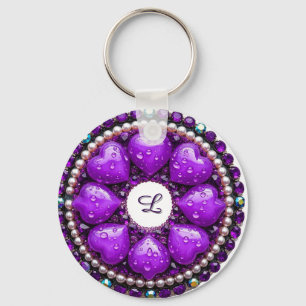 Porte-clés Brooche de bijou violet circulaire avec cœur