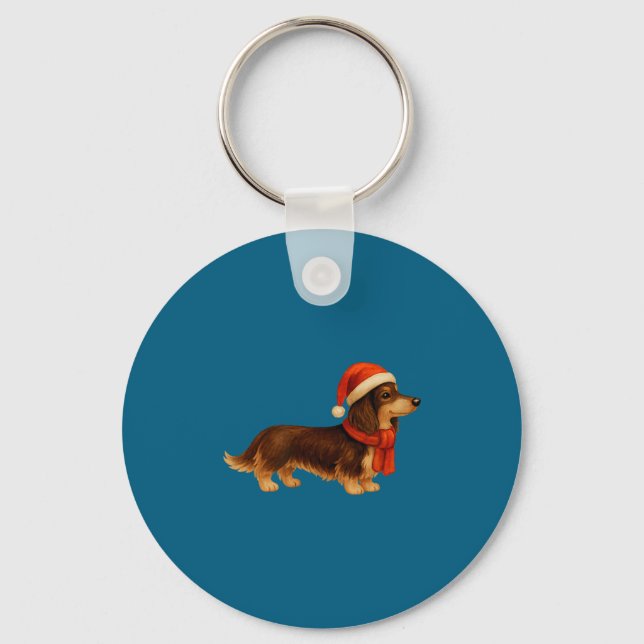 Porte-clés Brown And Tan Christmas Dachshund Santa Hat  (Recto)