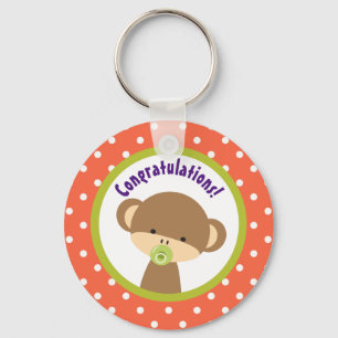 Porte-clés Brown Baby Monkey with Pacifier Congratulations