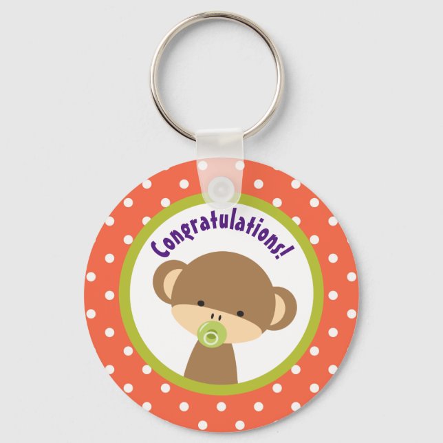 Porte-clés Brown Baby Monkey with Pacifier Congratulations (Recto)