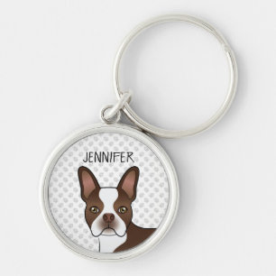 Porte-clés Brown Boston Terrier mignon dessin animé Chien têt