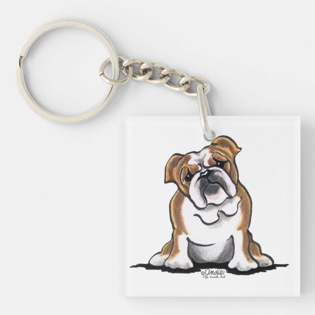Porte-clés Brown en blanc anglais Bulldog Sit Joty (Devant)