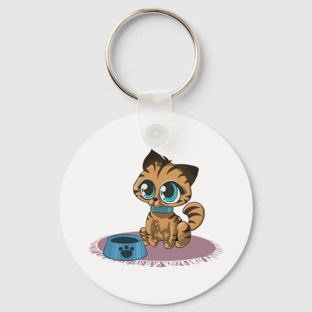 PORTE-CLÉS BROWN EYE BLUE KITTEN ON A PURPLE MAT (Recto)