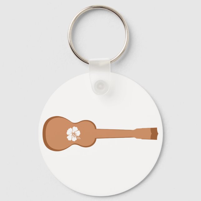 Porte-clés Brown Ukulele et hibiscus blanc (Recto)
