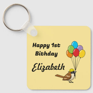 Porte-clés Bruant mignon avec ballons Anniversaire Personna