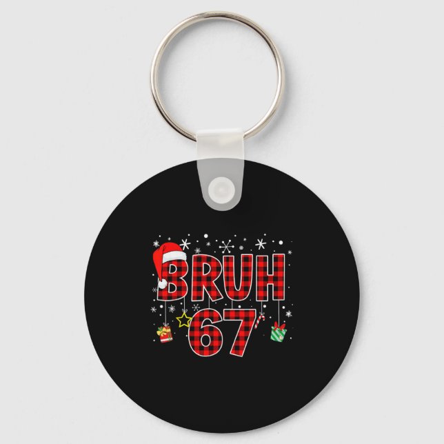 Porte-clés Bruh 67 Mème Drôle de Noël à Carreaux Rouges Pyjam (Recto)