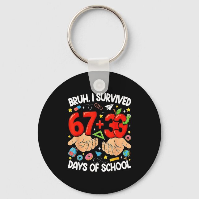 Porte-clés Bruh a survécu 67+33 jours d'école drôle 100 (Recto)