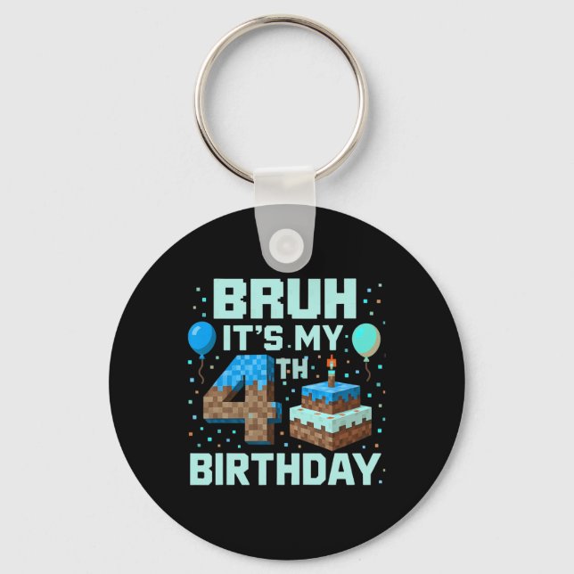Porte-clés Bruh C'est mon jeu d'anniversaire 4 ans Pixel Boy  (Recto)
