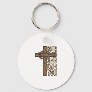 Porte-clés Bruh Jésus T'aime Croix Vintage Chrétien Vecto