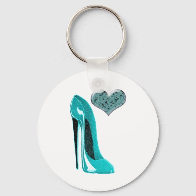 Porte-clés Bubblegum Blue Stiletto Shoe and 3D Heart Art (Recto)
