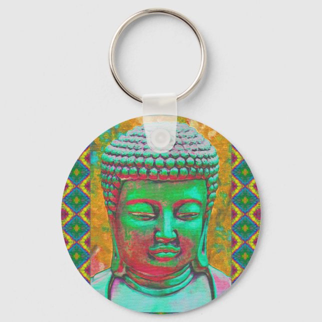 Porte-clés Buddha Pop in Teal Green and Red (Recto)