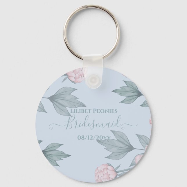 Porte-clés Budget Pêcher Floral Dusty Blue Sage Mariage feuil (Recto)