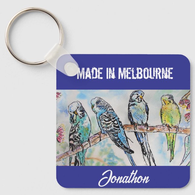 Porte-clés Budgie Perruche Oiseau Fabriqué à Melbourne Oiseau (Recto)