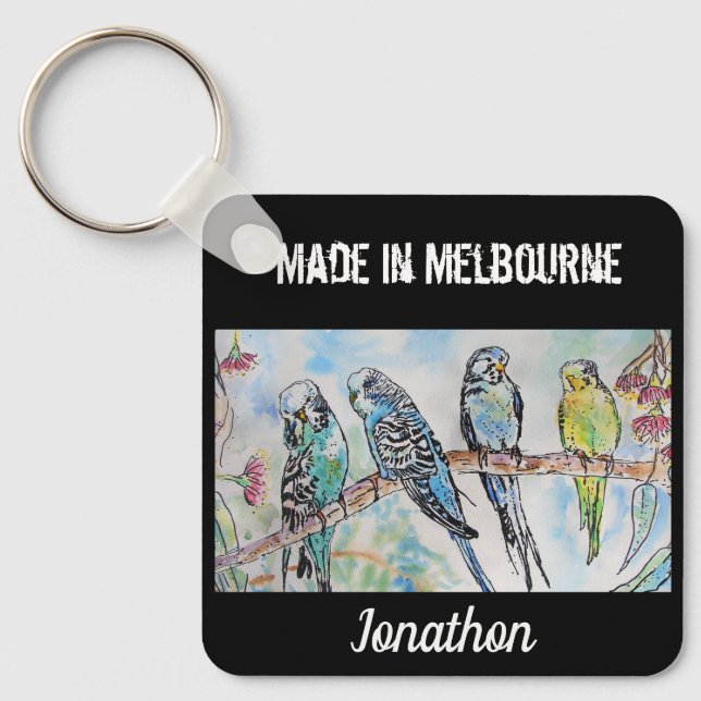 Porte-clés Budgie Perruche Oiseau Fabriqué à Melbourne Oiseau (Recto)