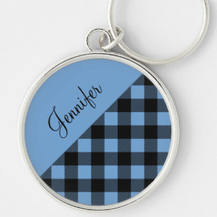 Porte-clés Buffalo bleu moderne Chèque Plaid Nom du Motif