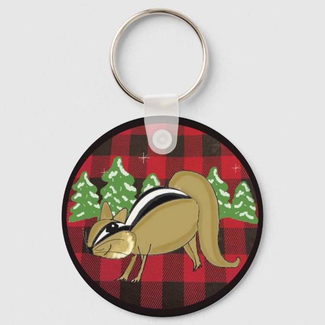 Porte-clés Buffalo Plaid Woodland Chipmunk Porte - clé de vac (Recto)
